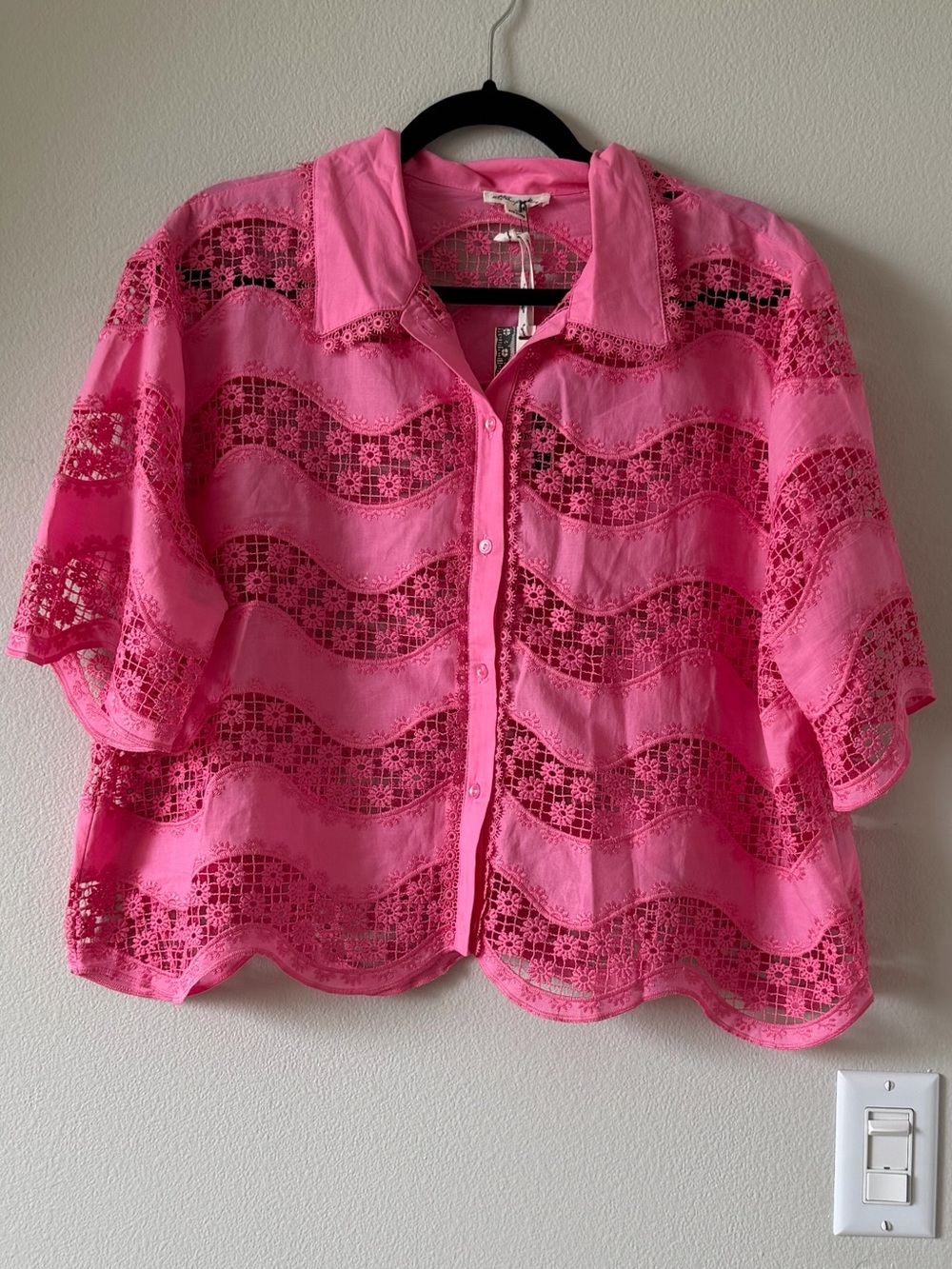 boutique pink eyelet lace blouse